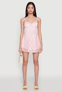 Womens Floral Lace Bustier Skater Dress, L