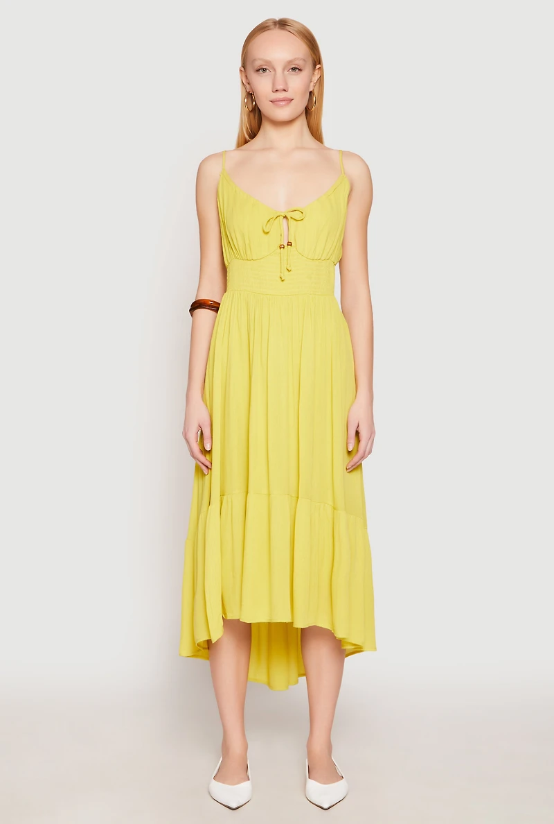 Womens Iris Gauze Knit Smocked Waist Dress, Yellow, Size L