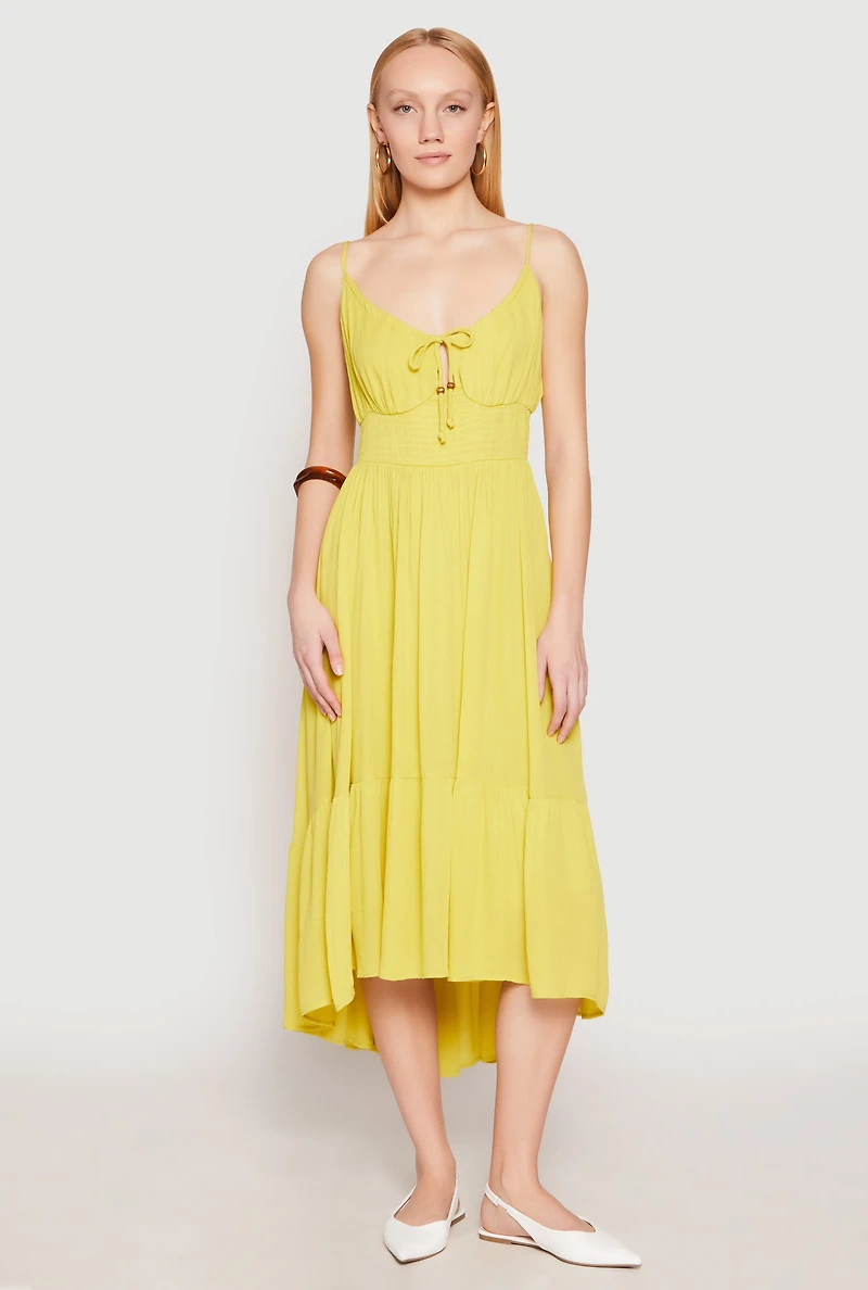 Womens Iris Gauze Knit Smocked Waist Dress, Yellow, Size S