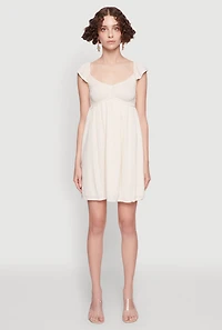 Womens Smocked Flutter Sleeve Empire Waist Mini Dress,