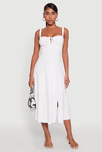 Chic Ruched Lace Up Sleeveless Sundress