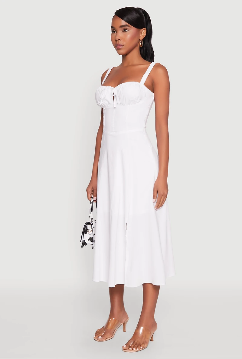 Chic Ruched Lace Up Sleeveless Sundress