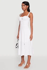 Chic Ruched Lace Up Sleeveless Sundress