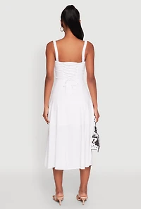 Chic Ruched Lace Up Sleeveless Sundress