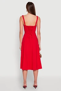 Womens Chic Sleeveless Sundress with Lace & Ruching, Casual Style, Red, Size S