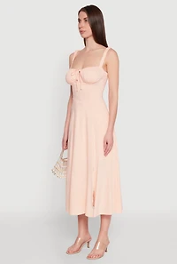 Womens Chic Ruched Lace Up Sleeveless Sundress, Pink, Size L