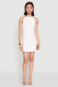 Womens Iris Bow Keyhole Mini Shift Dress, White, Size L