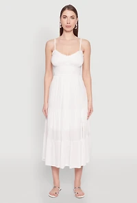 Womens Iris Smocked Empire Waist Tiered Dress, White, Size M