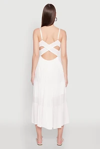 Womens Iris Smocked Empire Waist Tiered Dress, White, Size M