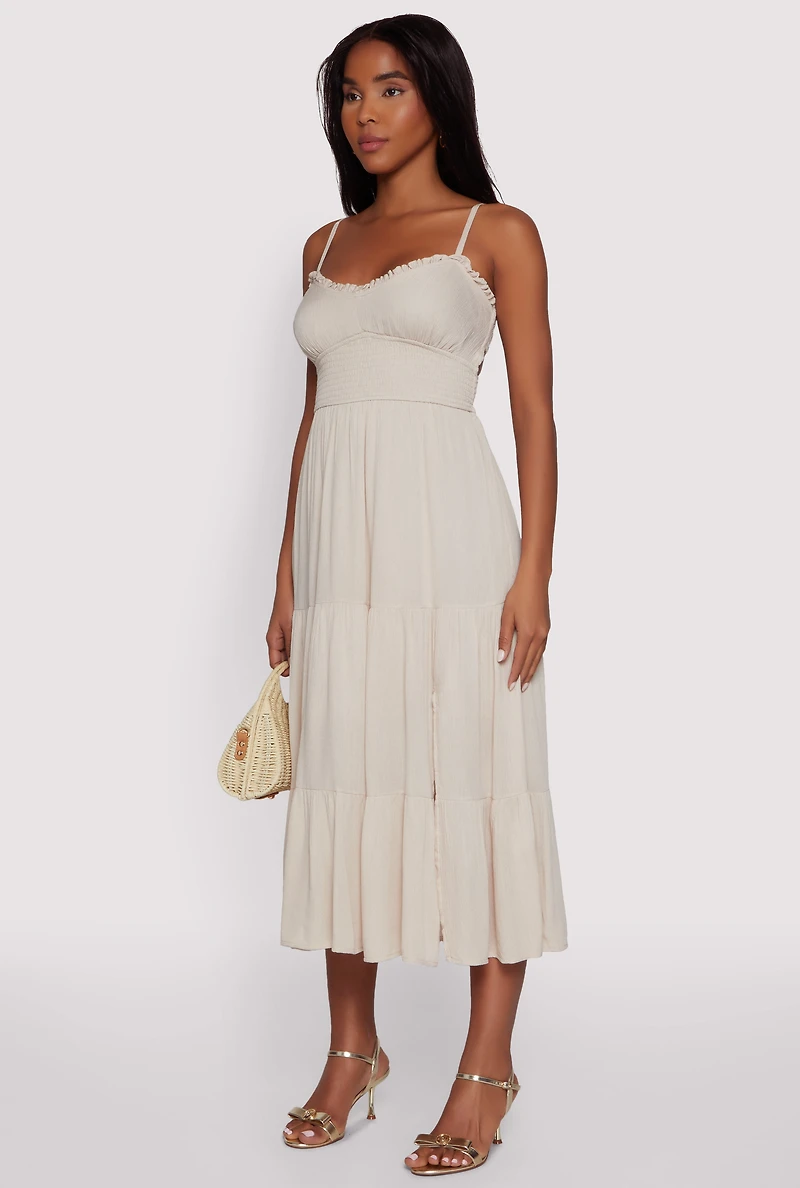 Womens Iris Smocked Empire Waist Tiered Dress, L