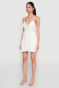Womens Iris Criss Cross Back Tiered Mini Dress, White, Size S