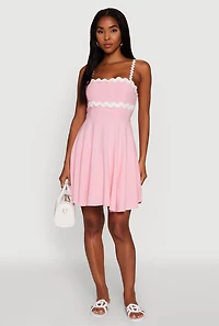 Womens Iris Wavy Contrast Trim Square Neck Mini Dress, Pink, Size S