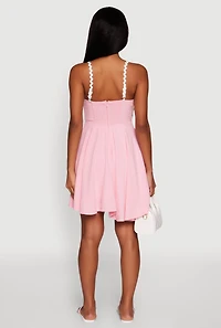 Womens Iris Wavy Contrast Trim Square Neck Mini Dress, Pink, Size S