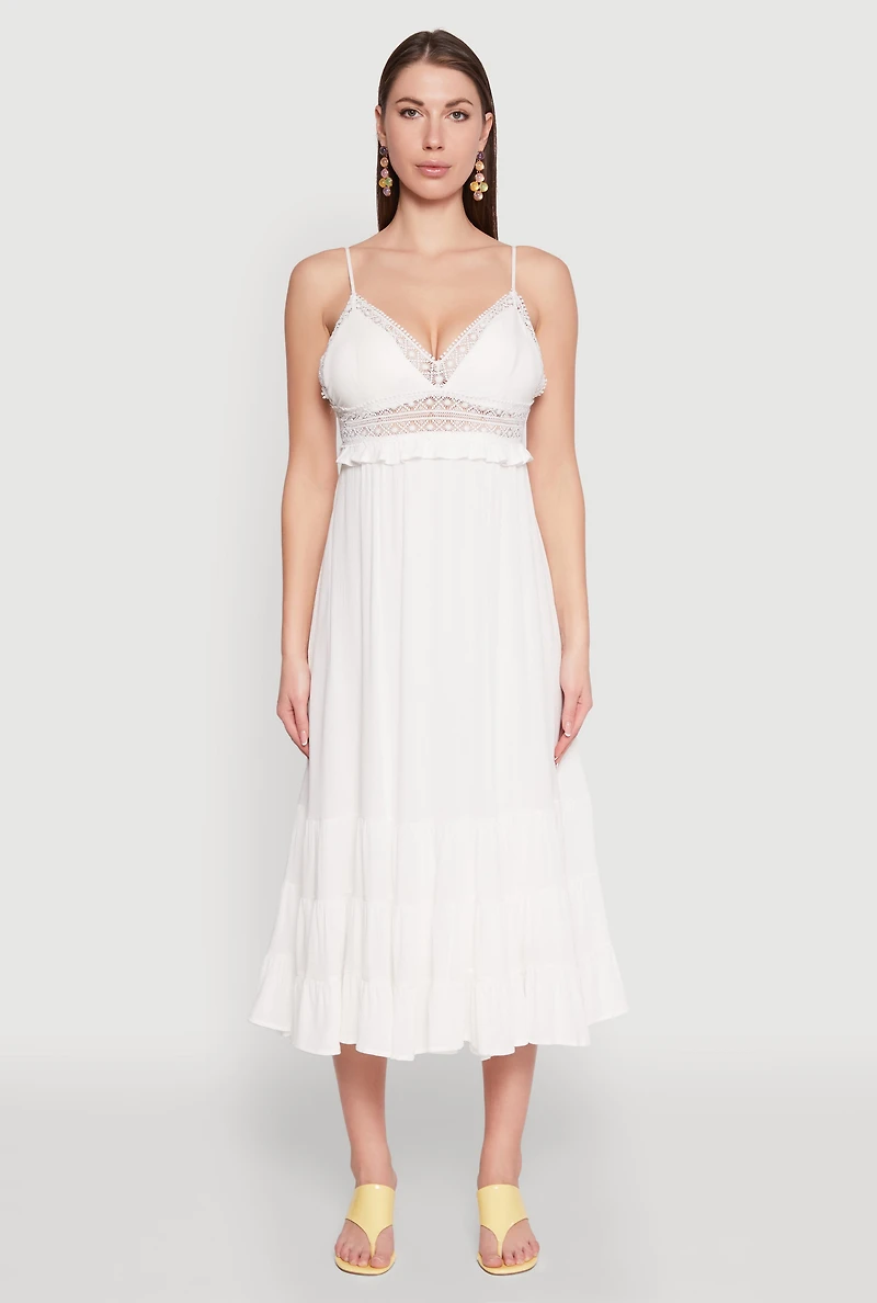 Womens Iris Crochet Detail Empire Waist Midi Dress, White,