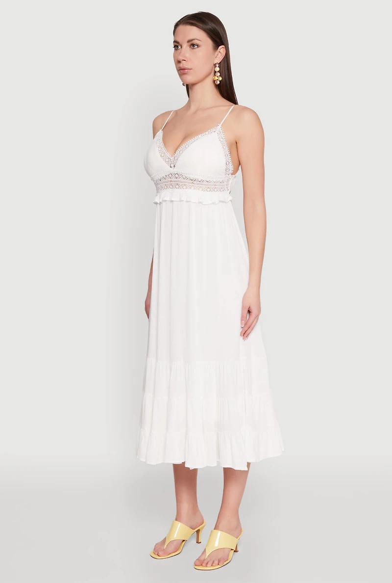 Womens Iris Crochet Detail Empire Waist Midi Dress, White,