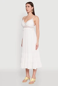 Womens Iris Crochet Detail Empire Waist Midi Dress, White,