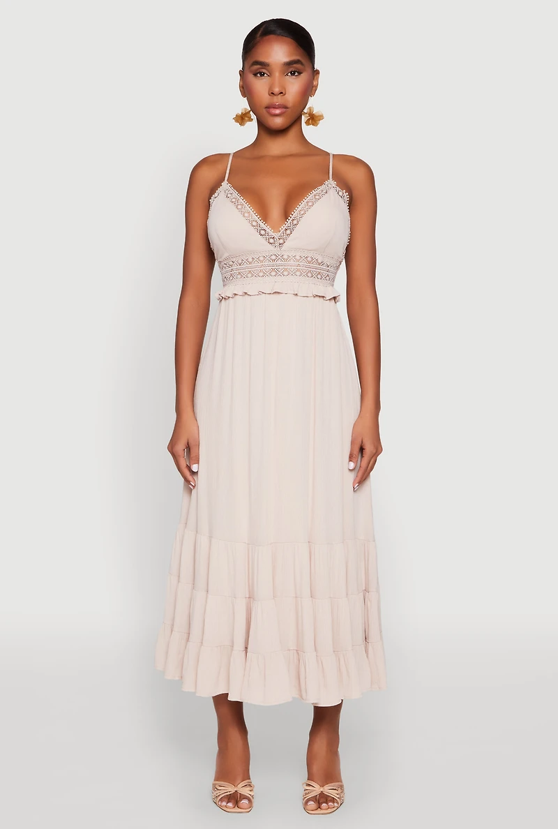 Womens Iris Crochet Detail Empire Waist Midi Dress,