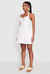 Womens Iris Lace Trim Halter Mini Dress, White,