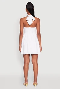 Womens Iris Lace Trim Halter Mini Dress, White, Size L