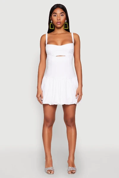 Womens Iris Poplin Keyhole Front Bubble Hem Dress, White, Size M