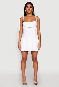 Womens Iris Poplin Keyhole Front Bubble Hem Dress, White, Size M