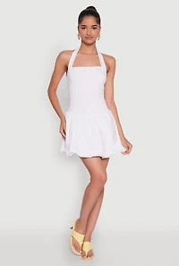 Womens Iris Halter Bubble Hem Dress, White, Size M