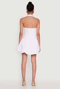 Womens Iris Halter Bubble Hem Dress, White, Size M