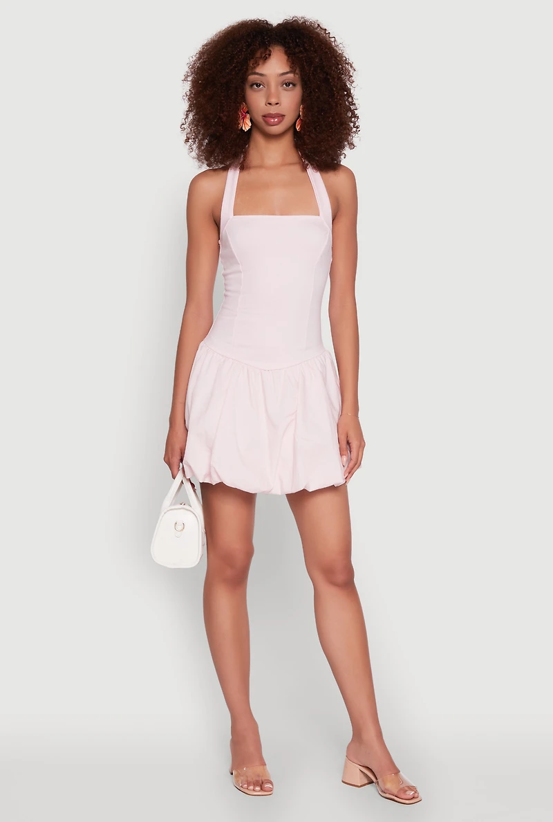 Womens Iris Halter Bubble Hem Dress, Pink, Size L