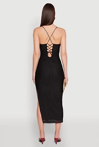 Womens Iris Lace Up Back Side Slit Cami Dress, M