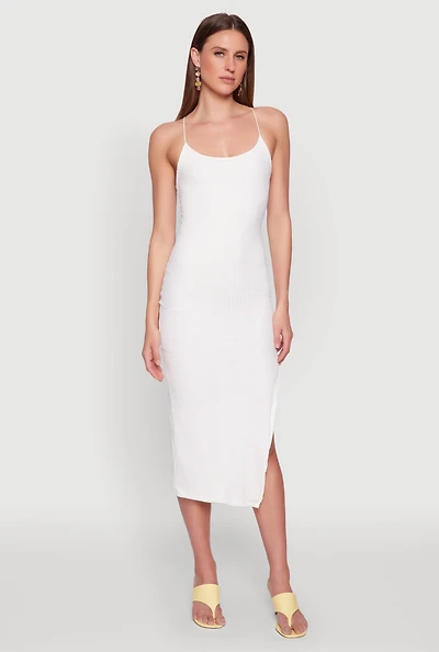 Womens Iris Lace Up Back Side Slit Cami Dress, White, Size M