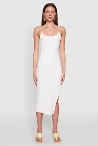 Womens Iris Lace Up Back Side Slit Cami Dress, White, Size S