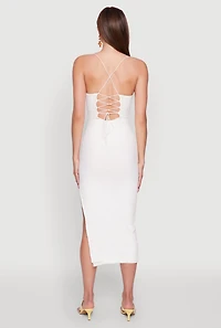Iris Lace Up Back Side Slit Cami Dress