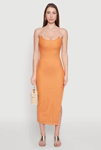 Womens Iris Lace Up Back Side Slit Cami Dress, Orange, Size L