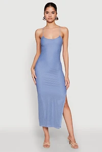 Womens Iris Lace Up Back Side Slit Cami Dress, Blue,