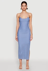 Womens Iris Lace Up Back Side Slit Cami Dress, Blue,