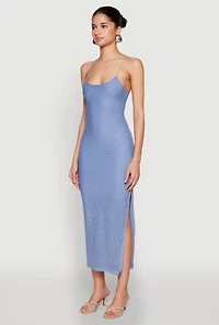 Womens Iris Lace Up Back Side Slit Cami Dress, Blue,