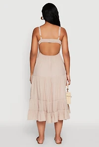 Womens Iris Open Back Tiered Midi Dress, Beige, Size S