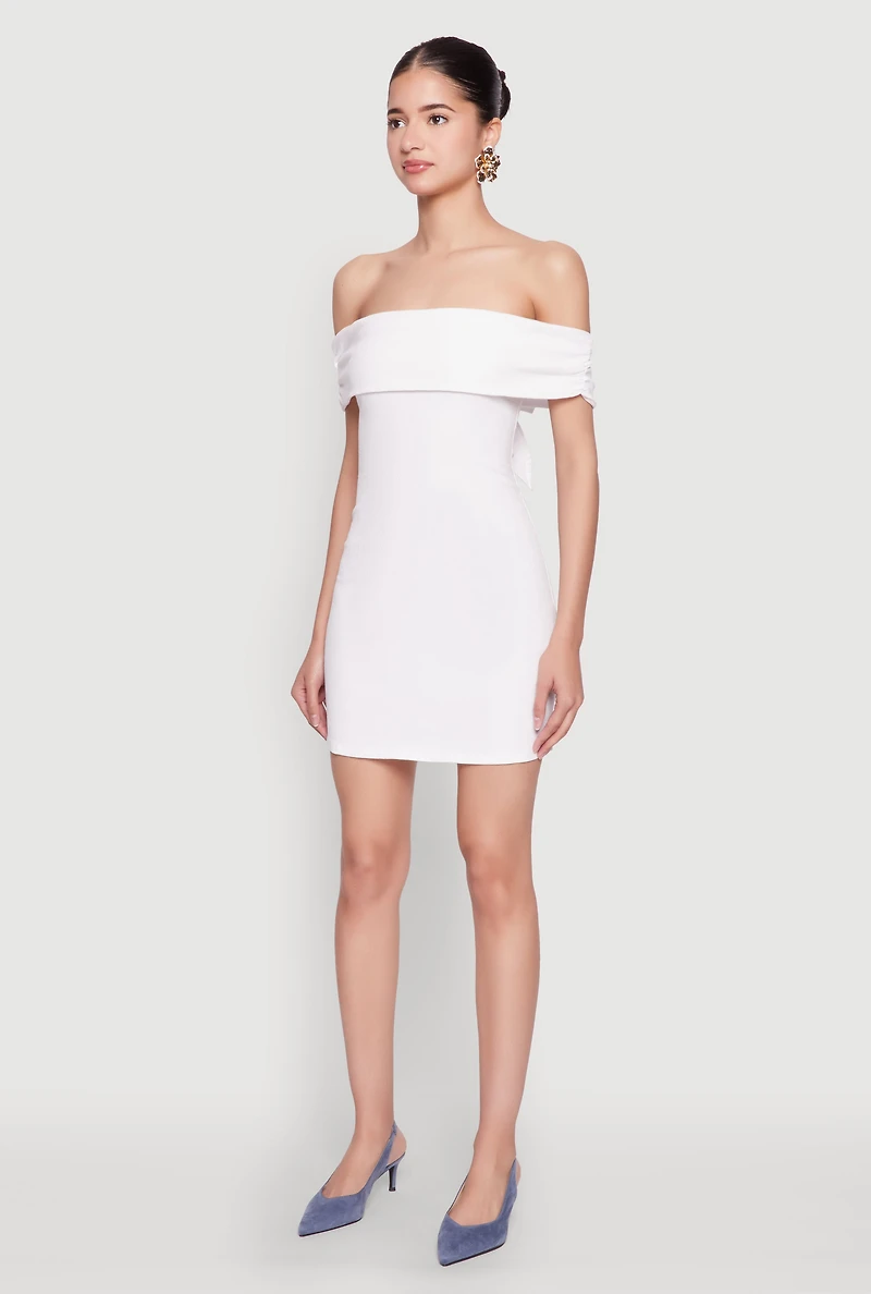 Womens Iris Bow Detail Ruched Overlay Dress, White,