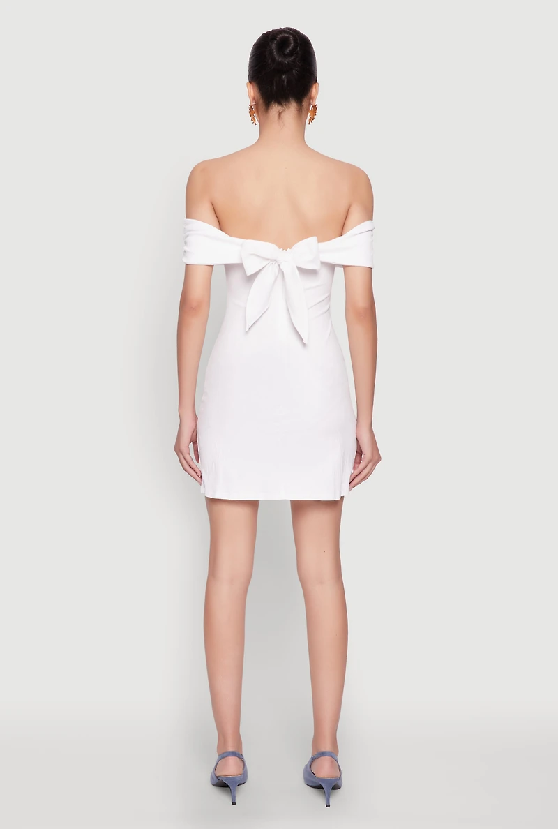Womens Iris Bow Detail Ruched Overlay Dress, White,