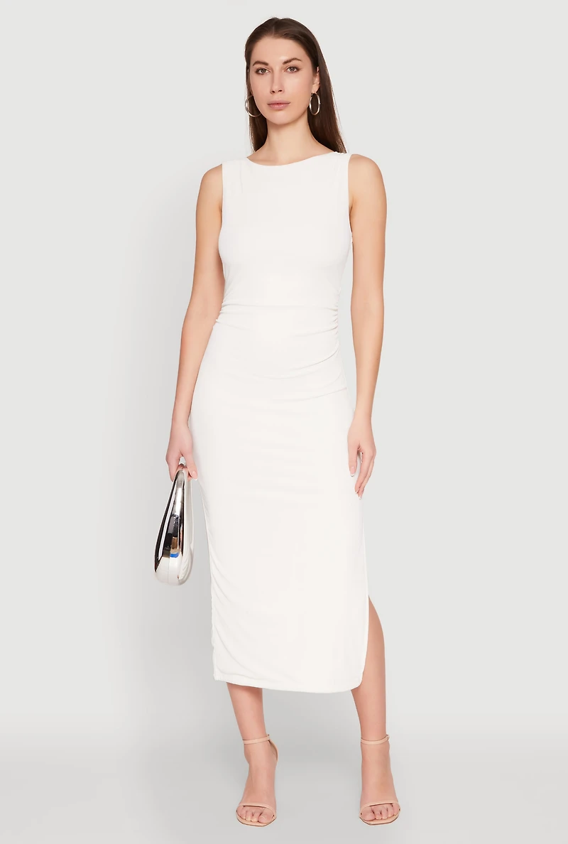 Womens Iris Open Tie Back Side Slit Dress, White, Size S
