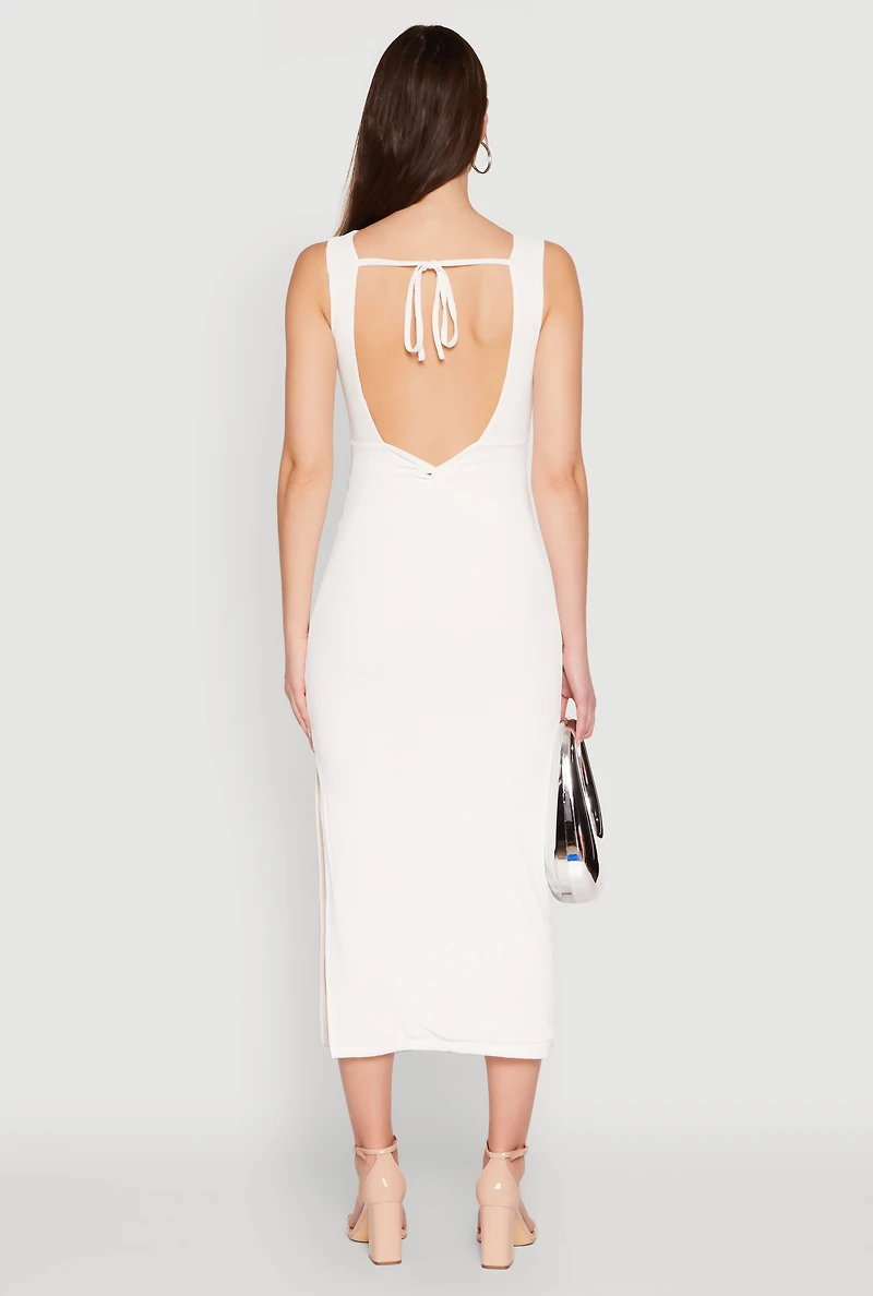 Womens Iris Open Tie Back Side Slit Dress, White, Size S
