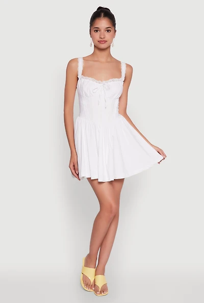 Womens Iris Lace Trim Bustier Skater Dress, White, Size S