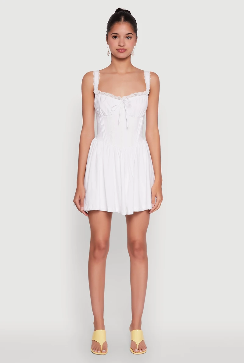 Womens Iris Lace Trim Bustier Skater Dress, White,