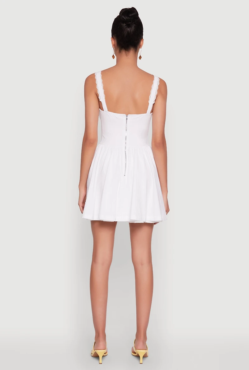 Womens Iris Lace Trim Bustier Skater Dress, White, Size S