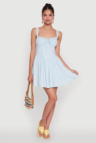 Womens Iris Lace Trim Bustier Skater Dress,