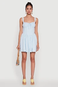 Womens Iris Lace Trim Bustier Skater Dress, Blue,