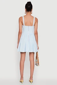 Womens Iris Lace Trim Bustier Skater Dress, Blue,