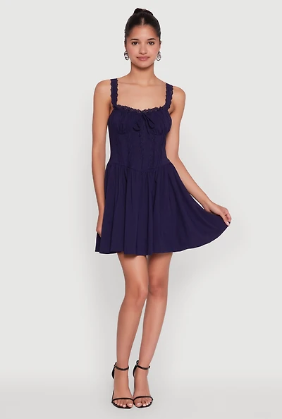 Womens Iris Lace Trim Bustier Skater Dress, Blue, Size M