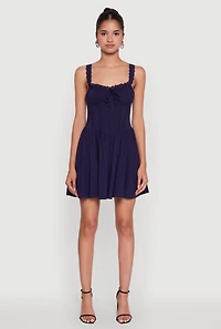 Womens Iris Lace Trim Bustier Skater Dress, Blue, Size M