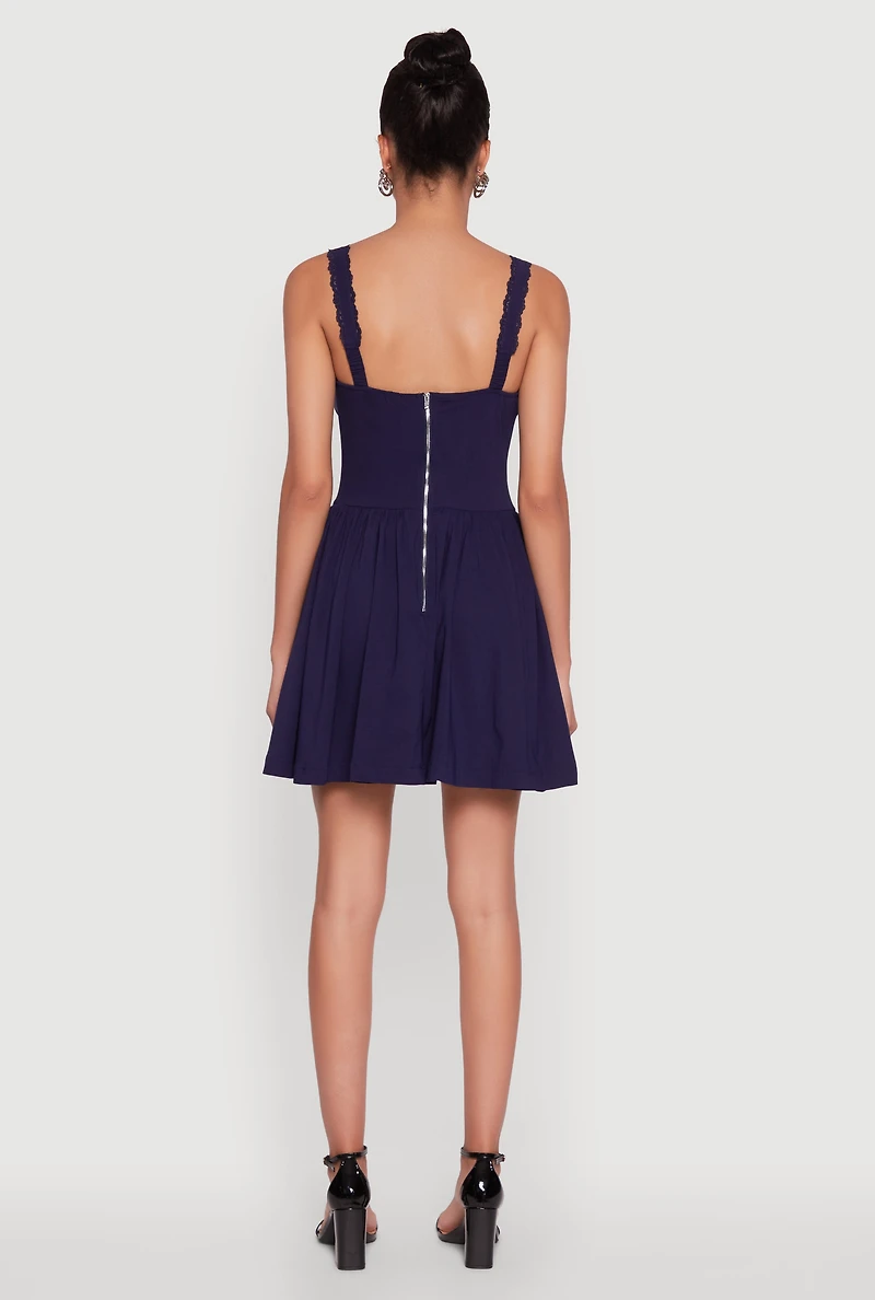 Womens Iris Lace Trim Bustier Skater Dress, Blue, Size L